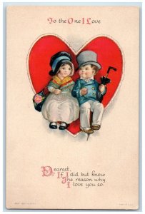 c1910's Valentine Little Sweetheart Big Heart To The One I Love Wolf  Postcard