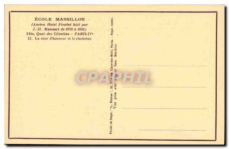 Old Postcard Paris Ecole Massillon Quai des Celestins
