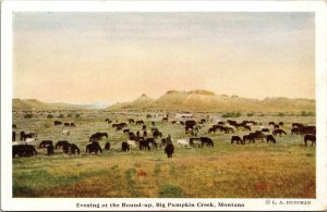 Evening Round-up Big Pumpkin Creek Montana Postcard L A Hoffman Northern Pacific