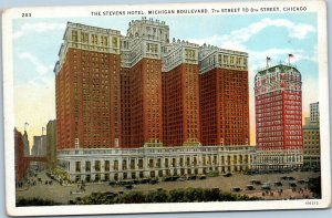 postcard Chicago IL The Stevens Hotel, Michigan Boulevard, 7th Street to 8th Str