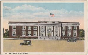 Iowa IA Postcard 1916 FORT DODGE City Hall Building  Cars