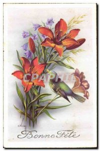 Old Postcard Bonne Fete Flowers