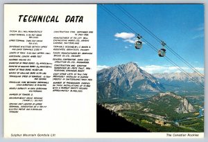 Technical Data, Sulphur Mountain Gondola Lift, Banff National Park AB Postcard