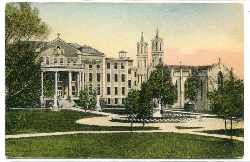 Church Motherhouse Sisters Charity Nazareth Kentucky handcolored postcard