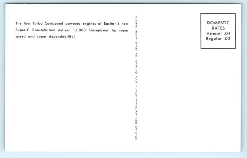 Lockheed Super Constellation Airplane Postcard Eastern Airlines Miami FL