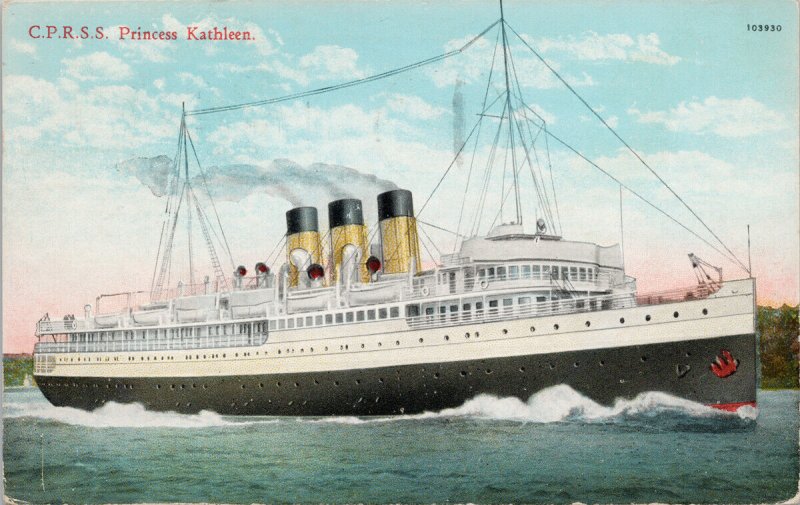SS 'Princess Kathleen' Canadian Pacific CPR Steamship Postcard G1