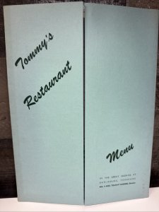 Vintage 50s TOMMY'S RESTAURANT Menu GATLINBURG Tennessee Tommy Hughes