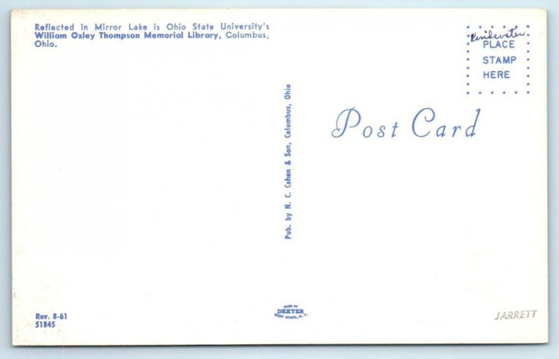 COLUMBUS, OH ~ Ohio State University WILLIAM OXLEY THOMPSON LIBRARY  Postcard