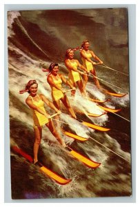 Vintage 1960's Postcard Beautiful Water Skiers Midcentury Cypress Garden Florida