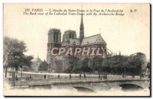 Old Postcard Paris L & # 39Abside De Notre Dame And Bridge From I & # 39Arche...