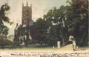 Northampton MA, Smith College, College Hall, 1907 Rotograph, Women's Education