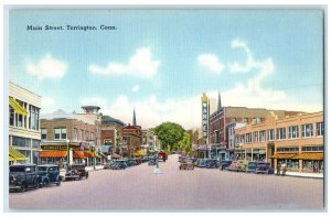 1940 Main Street Business District View Cars Torrington Connecticut CT Postcard