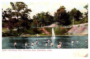 Postcard SWIMMING POOL SCENE Waterbury Connecticut CT AR8348