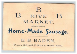 Vintage 1890's Victorian Trade Card BB Baden Home-Made Sausage Lincoln Nebraska