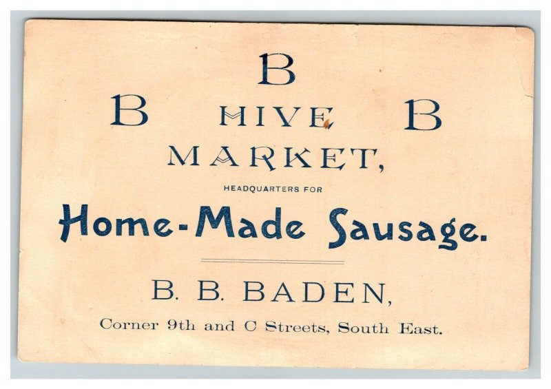 Vintage 1890's Victorian Trade Card BB Baden Home-Made Sausage Lincoln Nebraska