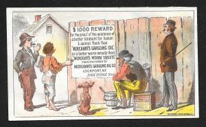 VICTORIAN TRADE CARD Gargling Oil Liniment Fence Sign Men/Dog/Boy  c/late 1800s