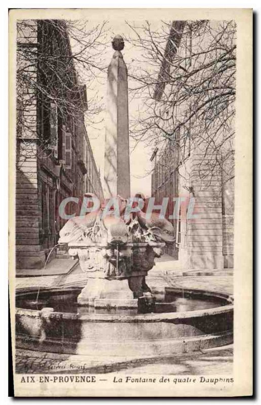 Old Postcard Aix en Provence La Fontaine des Quatre Dauphins