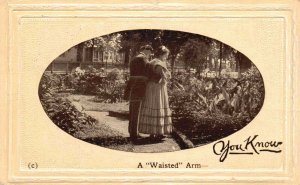 Vintage Postcard 1912 A Waisted Arm You Know Couple Embrace in Garden Romance