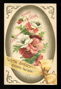 dc19 - Loving NEW YEAR 1910s Postcard. Poppies. Embossed