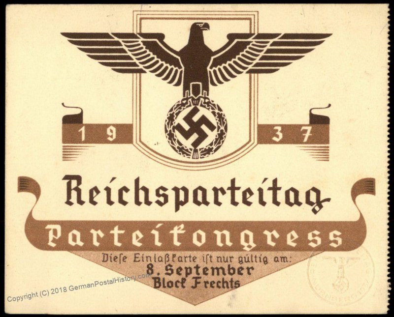 3rd Reich 1937 Reichsparteitag Parteikongress Ticket 94669