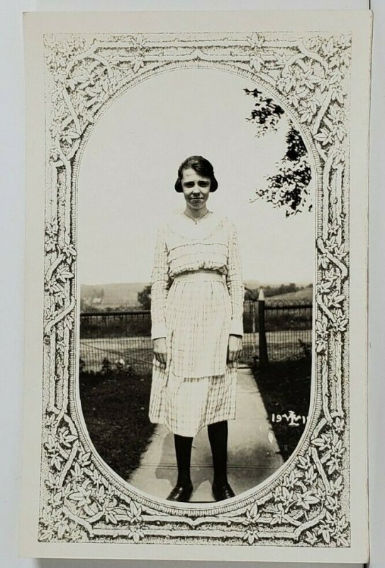 RPPC Homely Girl Art Nouveau Masked Border c1919 Real Photo Postcard P9