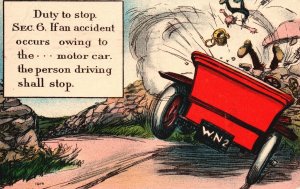 Vintage Postcard 1909 Duty To Stop Sec. 6 If An Accident Occurs Owing Cars Comic