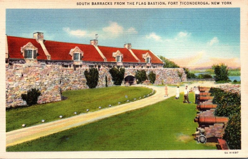 New York Fort Ticonderoga South Barracks From The Flag Bastion 1938 Curteich