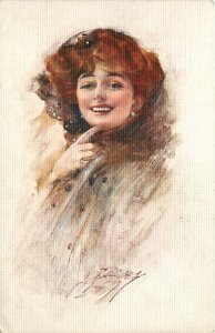 c1913 Postcard 15645 Lovely Lady with Auburn / Red Hair, Artist Signed, Unposted