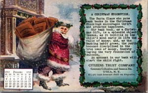 Postcard Santa bank books calendar Utica NY Citzens Trust
