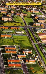 Linen Postcard Aerial View of Southern Methodist University in Dallas, Texas