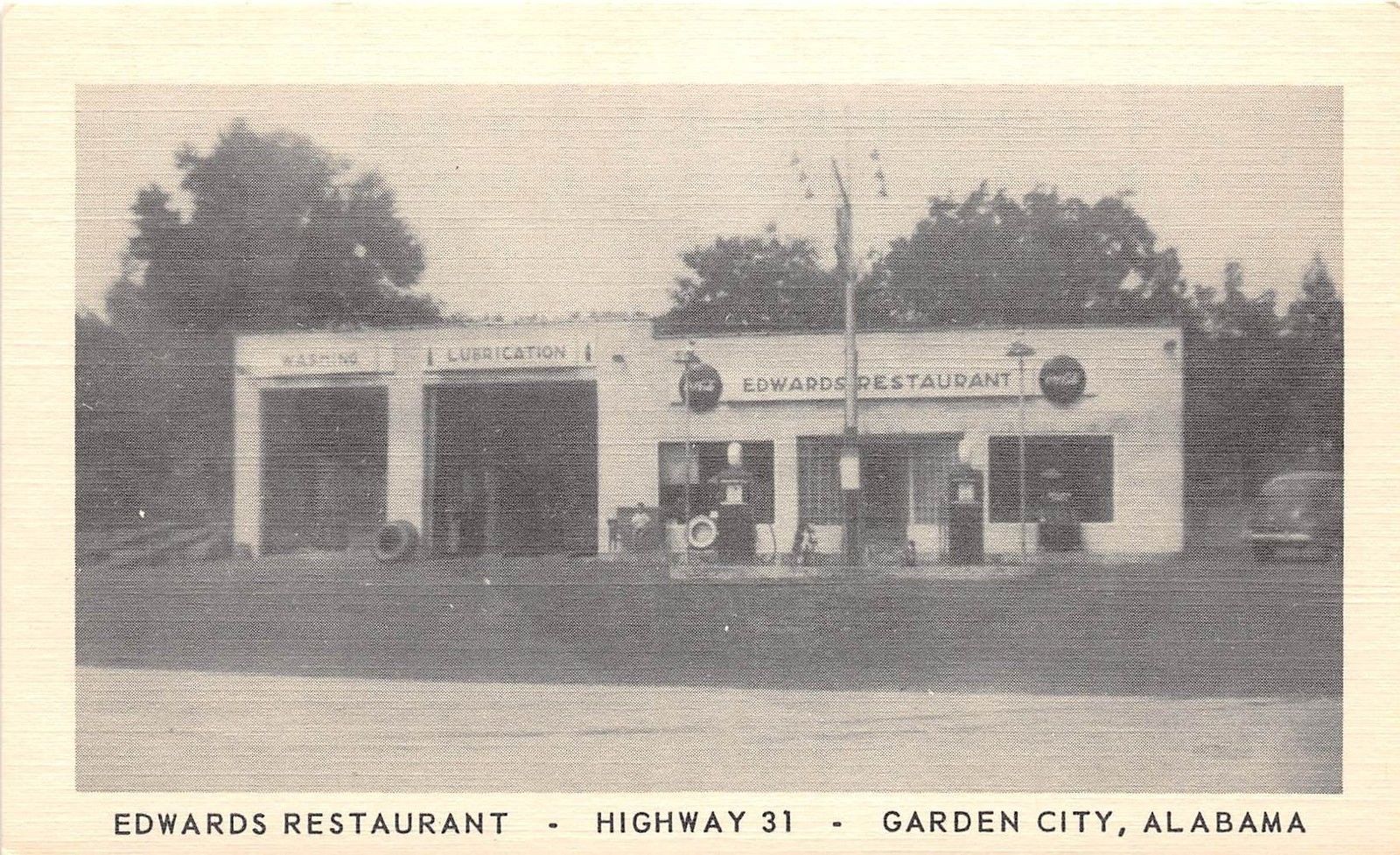 D46 Garden City Alabama Al Postcard C1940s Edwards Restaurant Gas