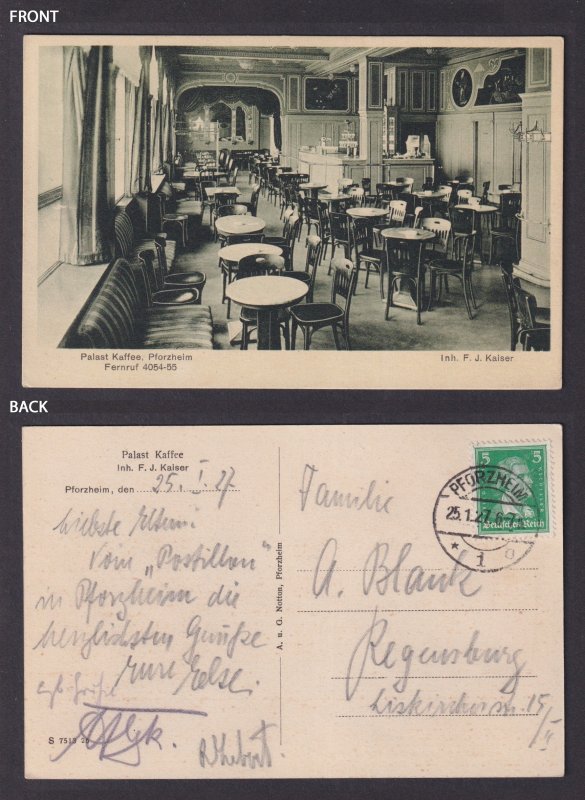 Pforzheim Germany postcard 1927 Palace Coffee Adevertising RPPC