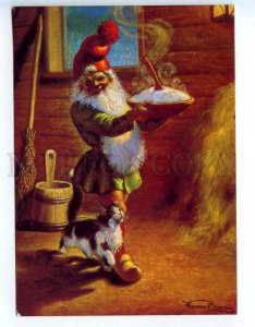 221786 FINLAND OLSSOW NEW YEAR SANTA gnome CAT OLD RPPC