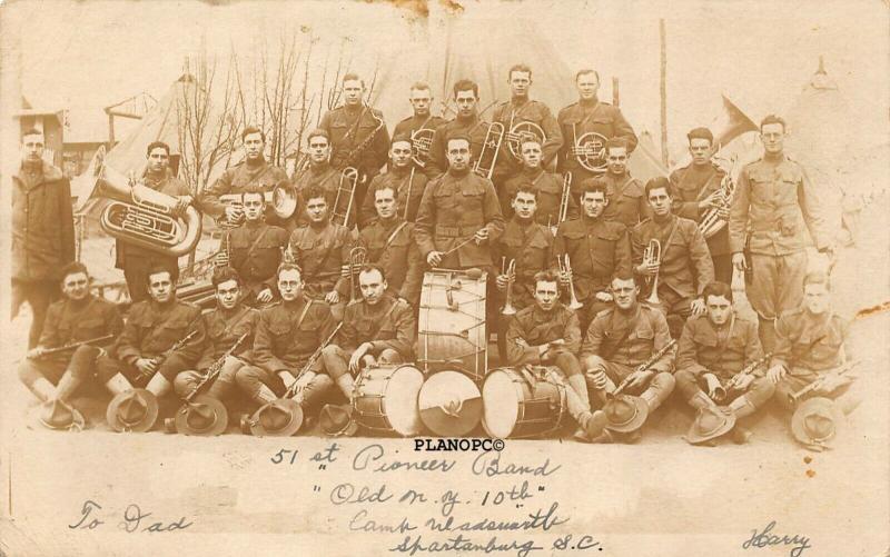 SPARTANBURG, SOUTH CAROLINA 51st PIONEER BAND, CAMP WADSWORTH RPPC REAL PHOTO 