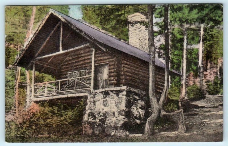 PETERBOROUGH, New Hampshire NH ~ MacDowell Colony LOG CABIN Handcolored Postcard