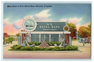 Norfolk Virginia VA, Main Gate To U.S Naval Base Front View Entrance Postcard 