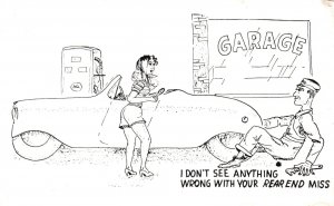 Vintage Postcard Man Fixing A Car Garage Didn't See Anything Wrong Comical 