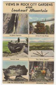 Rock City Gardens Multi View Lookout Mountain Tennessee linen postcard