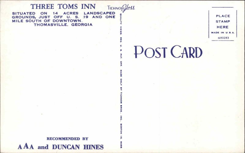 Thomasville Georgia GA Hotel Vintage Postcard