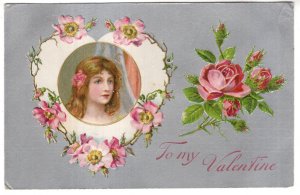 To My Valentine, Roses,  Embossed, Used 1910 Cork Cancel