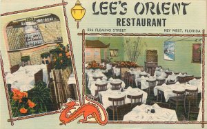 Postcard 1940s Florida Key West Lee's Orient Restaurant interior linen FL24-1184