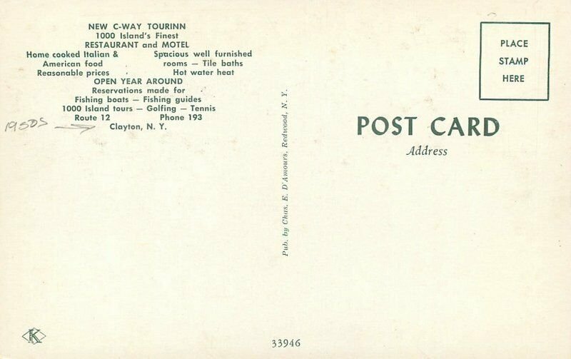 Autos Clayton New York New C-Way Tourinn Restaurant Motel Postcard roadside 4370