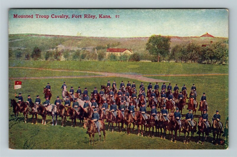 Fort Riley KS-Kansas, Mounted Troup Cavalry Vintage Postcard