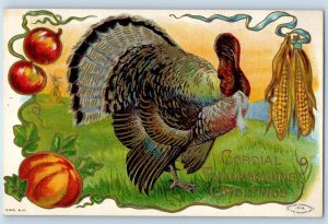 1909 Thanksgiving Greeting Turkey Pumpkin And Corn Scene Field Embossed Postcard