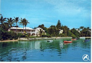 VINTAGE CONTINENTAL SIZE POSTCARD MANGROVE BAY SALLBOATS REST SHOW BERMUDA 1981