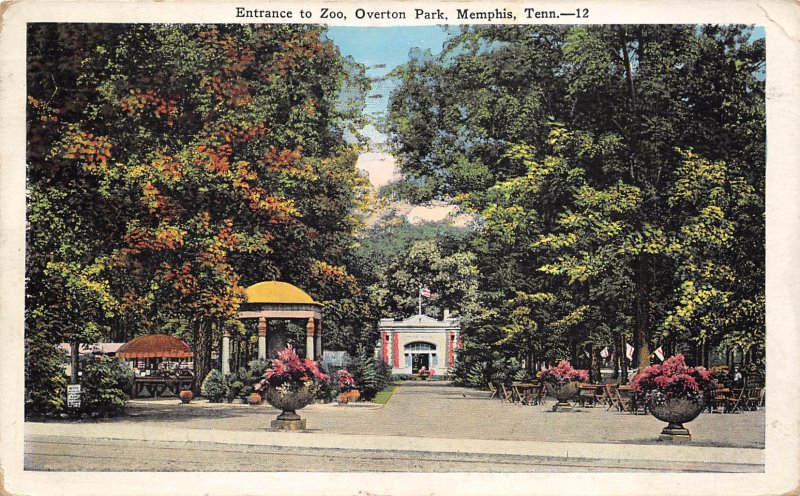 Memphis Tennessee 1928 Postcard Entrance to ZOO Overton Park 