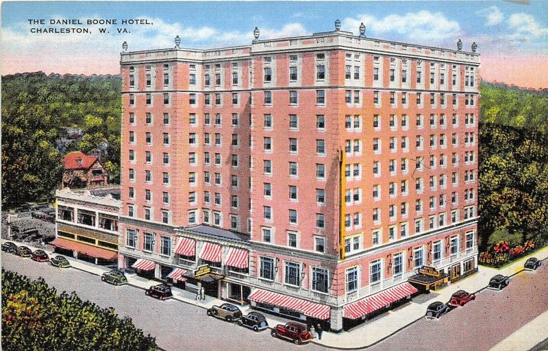 Charleston West Virginia WV 1940s Postcard The Daniel Boone Hotel 