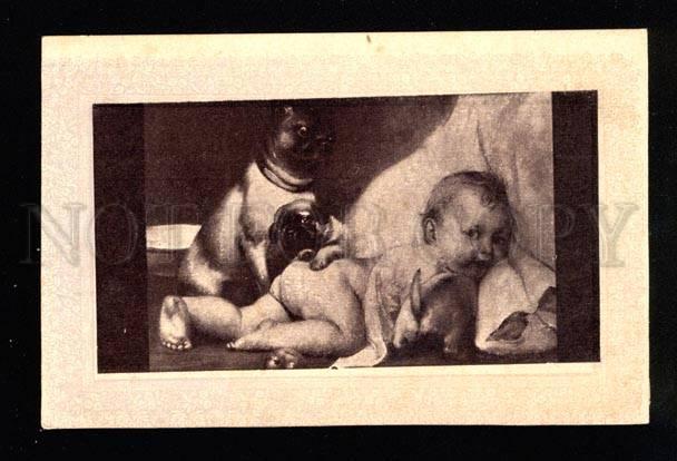 033197 Family of PUG & Baby. Mops. Vintage russian PC