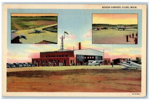 c1940 Bishop Airport Landing Field Airplane Terminal Flint Michigan MI Postcard