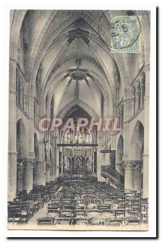 Reims Old Postcard Interior of St. Jacques & # 39eglise